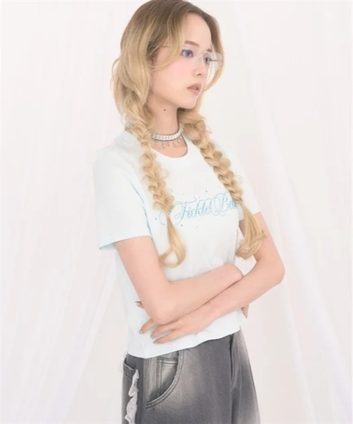 FickleBebe(フィクルベベ)の「カラービジューロゴTEE(Tシャツ/カットソー・レディース・ピンク/サックスブルー/ブラック/ホワイト・FREE)」の17枚目の写真
