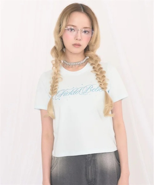 FickleBebe(フィクルベベ)の「カラービジューロゴTEE(Tシャツ/カットソー・レディース・ピンク/サックスブルー/ブラック/ホワイト・FREE)」の18枚目の写真