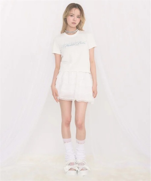 FickleBebe(フィクルベベ)の「カラービジューロゴTEE(Tシャツ/カットソー・レディース・ピンク/サックスブルー/ブラック/ホワイト・FREE)」の10枚目の写真