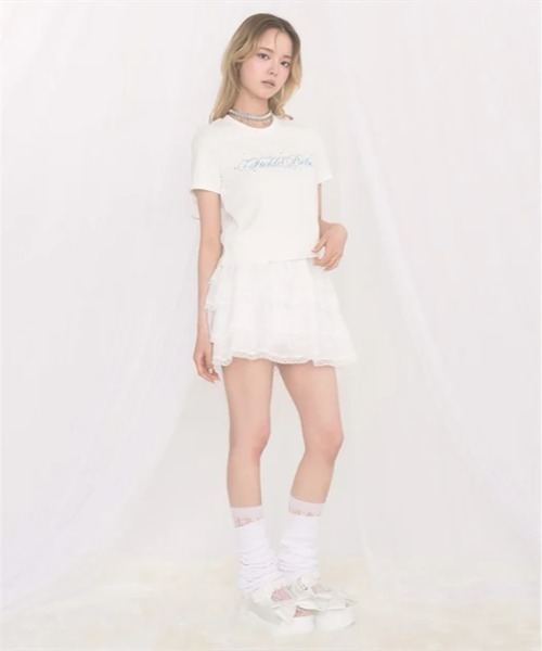 FickleBebe(フィクルベベ)の「カラービジューロゴTEE(Tシャツ/カットソー・レディース・ピンク/サックスブルー/ブラック/ホワイト・FREE)」の11枚目の写真