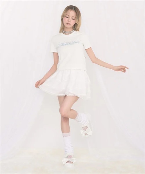 FickleBebe(フィクルベベ)の「カラービジューロゴTEE(Tシャツ/カットソー・レディース・ピンク/サックスブルー/ブラック/ホワイト・FREE)」の12枚目の写真