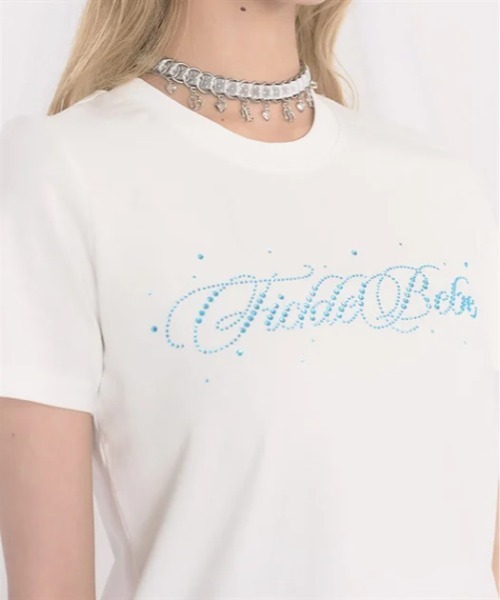 FickleBebe(フィクルベベ)の「カラービジューロゴTEE(Tシャツ/カットソー・レディース・ピンク/サックスブルー/ブラック/ホワイト・FREE)」の5枚目の写真