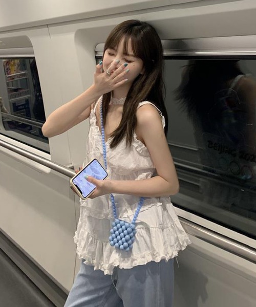 HALEY PESCA(ヘーリーペスカ)の「HALEY PESCA/シアーフリルティアードボリュームキャミソール(キャミソール・レディース・ブラック/ホワイト・FREE)」の9枚目の写真