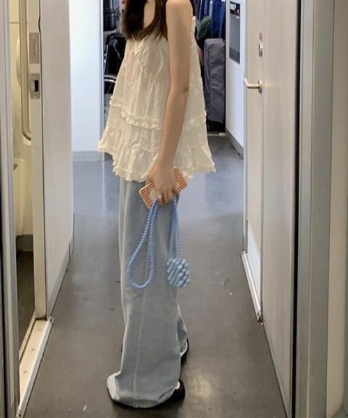 HALEY PESCA(ヘーリーペスカ)の「HALEY PESCA/シアーフリルティアードボリュームキャミソール(キャミソール・レディース・ブラック/ホワイト・FREE)」の10枚目の写真