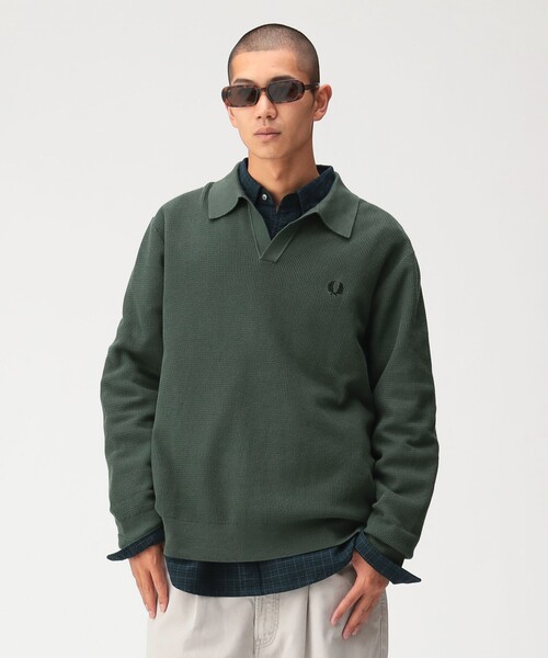 FRED PERRY（フレッドペリー）の「【別注】FRED PERRY / Skipper Knit Long Sleeve Polo Shirt（ポロシャツ・メンズ・ブラック/グリーン系その他・SMALL/X-LARGE/LARGE/MEDIUM）」の10枚目の写真