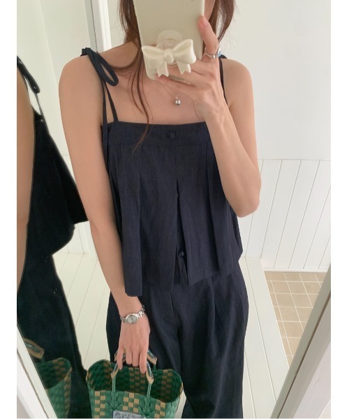 LAFFMO（ラフモ）の「【セットアップ】プリーツキャミソール&タックワイドパンツ 上下セット（セットアップ・レディース・ネイビー/ブルー/ベージュ・F）」の14枚目の写真