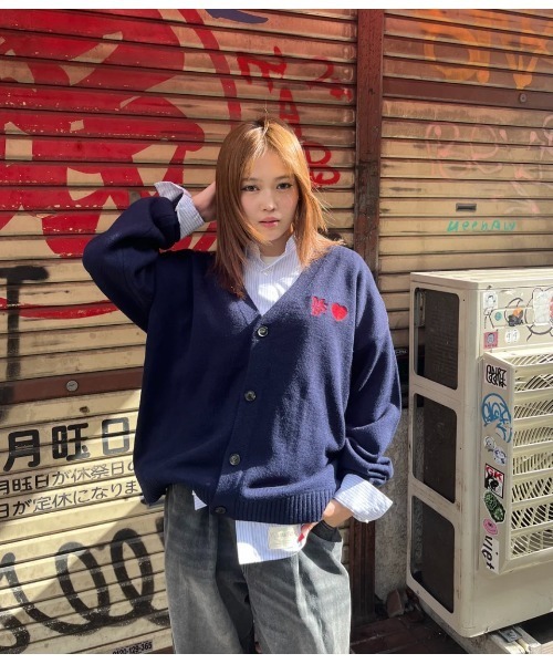 My sugar Babe（マイシュガーベイブ）の「heart jacquard cardigan（カーディガン/ボレロ・メンズ・アイボリー/ブルー系・LARGE/MEDIUM）」の4枚目の写真