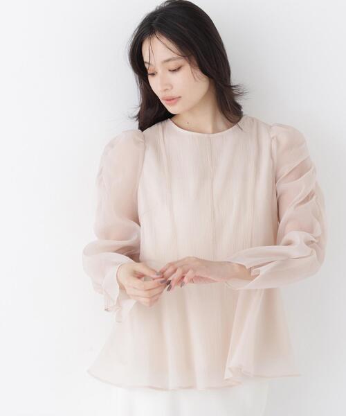 NATURAL BEAUTY BASIC(ナチュラルビューティーベーシック)の「シアーペプラムブラウス(シャツ/ブラウス・レディース・ホワイト系その他/ダークブラウン/ベージュ・SMALL/MEDIUM)」の3枚目の写真
