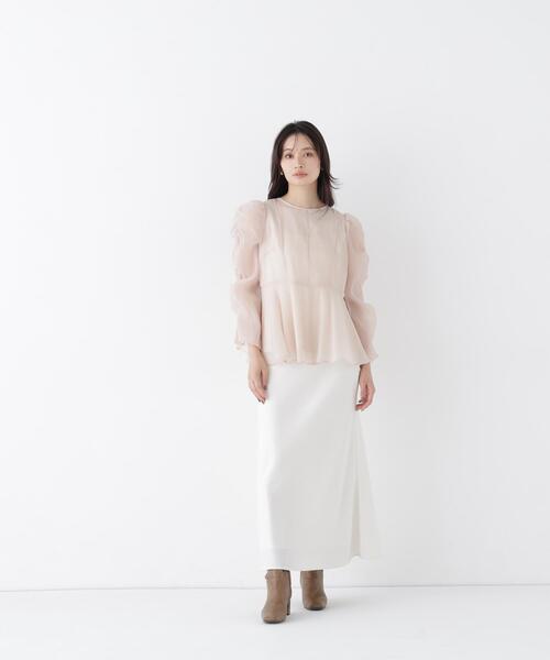 NATURAL BEAUTY BASIC(ナチュラルビューティーベーシック)の「シアーペプラムブラウス(シャツ/ブラウス・レディース・ホワイト系その他/ダークブラウン/ベージュ・SMALL/MEDIUM)」の9枚目の写真