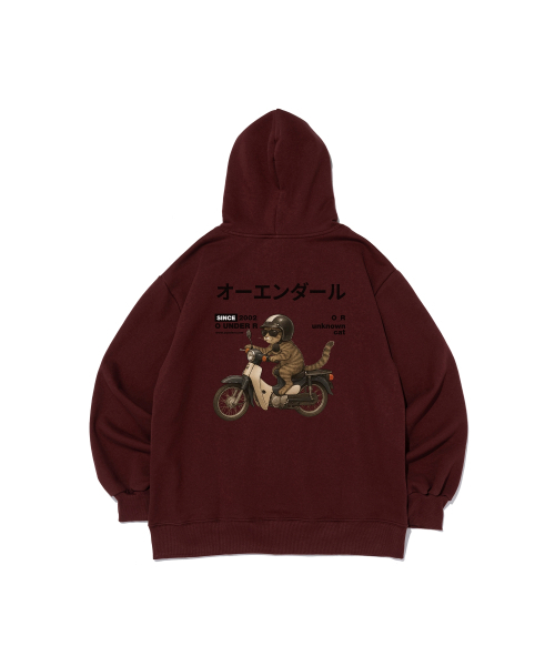 OUNDERR（オアンダーアール）の「[起毛選択] RIDING BIKE CAT オーバーサイズ フードパーカー (ワイン)（パーカー・レディース・その他・SMALL/MEDIUM/LARGE/X-LARGE/S/M/L/XL）」の6枚目の写真