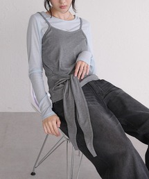 【Raffime】【2点セット】キャミレイヤードTシャツ / ウエストリボンビスチェ+シアーロンT