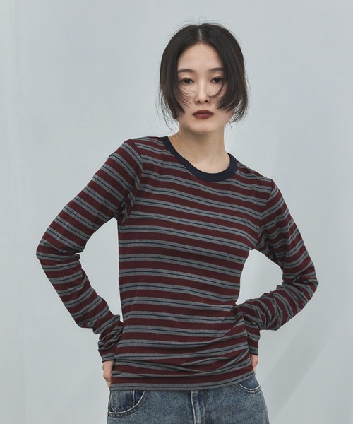 feepur（フェピュール）の「マルチボーダーコンパクトロンTee（Tシャツ/カットソー・レディース・ブラック/ベージュ/グレー・MEDIUM）」の9枚目の写真