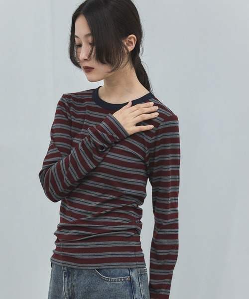 feepur（フェピュール）の「マルチボーダーコンパクトロンTee（Tシャツ/カットソー・レディース・ブラック/ベージュ/グレー・MEDIUM）」の11枚目の写真