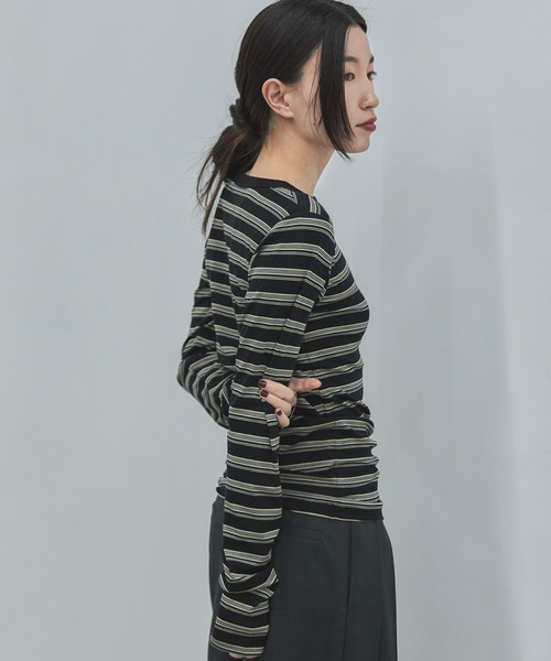 feepur（フェピュール）の「マルチボーダーコンパクトロンTee（Tシャツ/カットソー・レディース・ブラック/ベージュ/グレー・MEDIUM）」の17枚目の写真