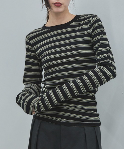 feepur（フェピュール）の「マルチボーダーコンパクトロンTee（Tシャツ/カットソー・レディース・ブラック/ベージュ/グレー・MEDIUM）」の16枚目の写真