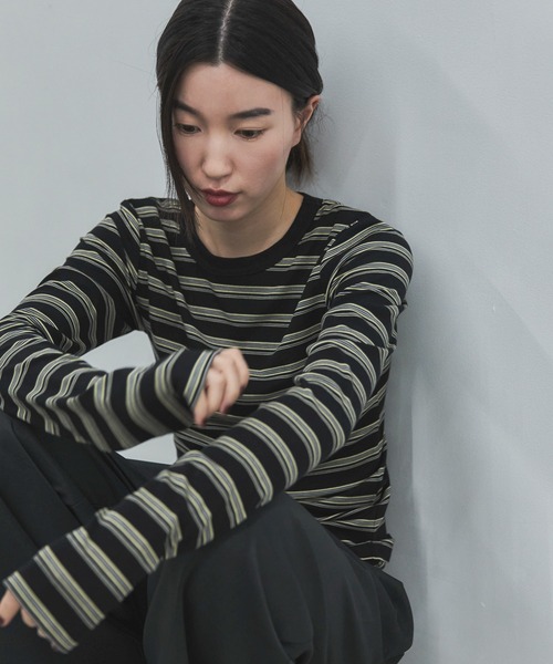 feepur（フェピュール）の「マルチボーダーコンパクトロンTee（Tシャツ/カットソー・レディース・ブラック/ベージュ/グレー・MEDIUM）」の19枚目の写真