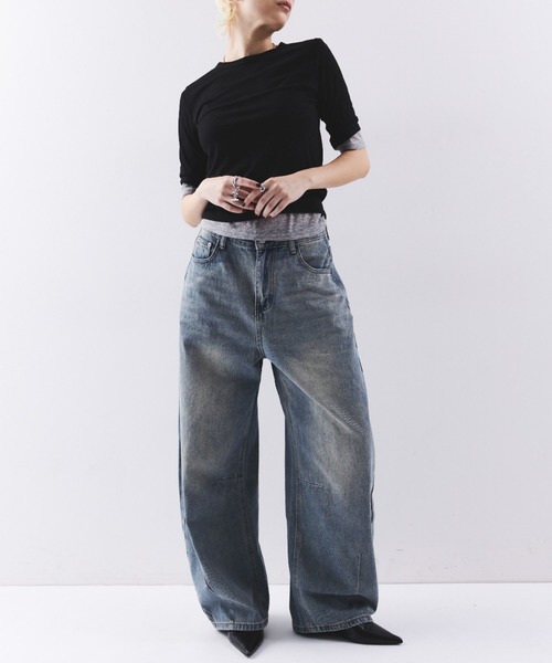 HANNE(アン)の「ワイドカーブデニムパンツ(デニムパンツ・レディース・ブルー・M/S)」の7枚目の写真