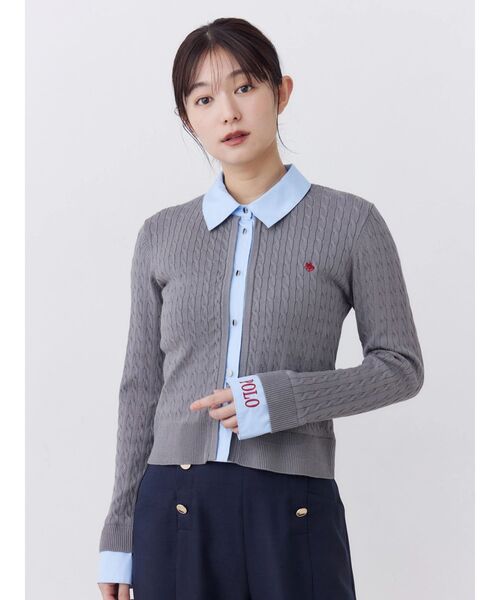 POLO BCS(ポロ ビーシーエス)の「【POLOBCS】シャツドッキングケーブルニット(ニット/セーター・レディース・ブラック/グレー/レッド・MEDIUM)」の1枚目の写真