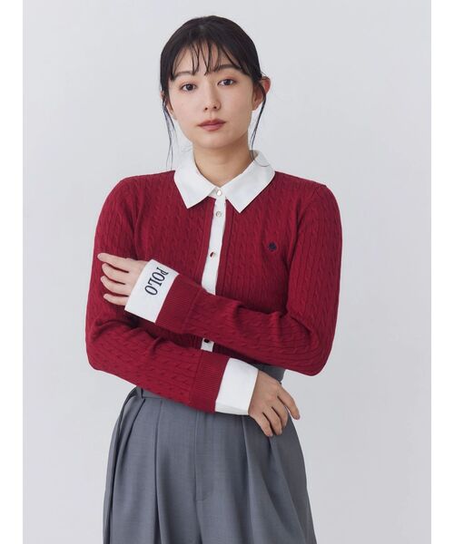 POLO BCS(ポロ ビーシーエス)の「【POLOBCS】シャツドッキングケーブルニット(ニット/セーター・レディース・ブラック/グレー/レッド・MEDIUM)」の3枚目の写真