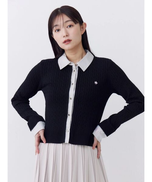 POLO BCS(ポロ ビーシーエス)の「【POLOBCS】シャツドッキングケーブルニット(ニット/セーター・レディース・ブラック/グレー/レッド・MEDIUM)」の2枚目の写真