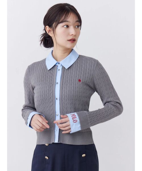 POLO BCS(ポロ ビーシーエス)の「【POLOBCS】シャツドッキングケーブルニット(ニット/セーター・レディース・ブラック/グレー/レッド・MEDIUM)」の6枚目の写真