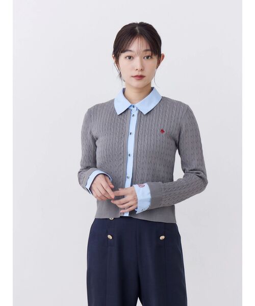 POLO BCS(ポロ ビーシーエス)の「【POLOBCS】シャツドッキングケーブルニット(ニット/セーター・レディース・ブラック/グレー/レッド・MEDIUM)」の7枚目の写真