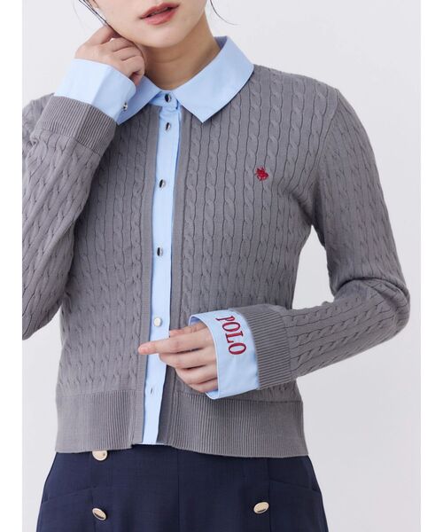 POLO BCS(ポロ ビーシーエス)の「【POLOBCS】シャツドッキングケーブルニット(ニット/セーター・レディース・ブラック/グレー/レッド・MEDIUM)」の8枚目の写真