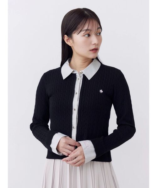 POLO BCS(ポロ ビーシーエス)の「【POLOBCS】シャツドッキングケーブルニット(ニット/セーター・レディース・ブラック/グレー/レッド・MEDIUM)」の13枚目の写真