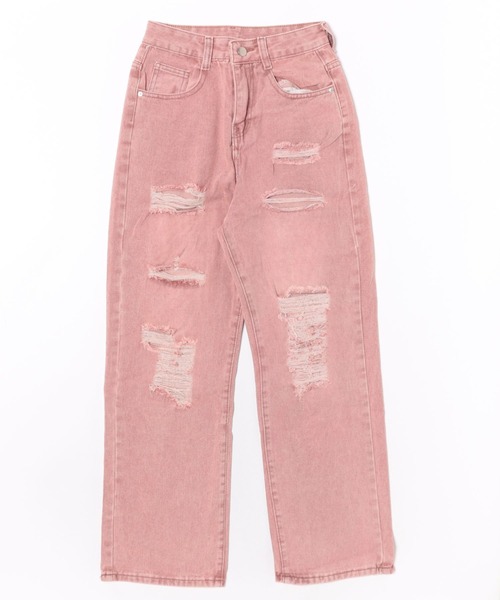 CANVAS+（キャンバスプラス）の「【CANVAS+】ローズウォッシュクラッシュワイドデニムパンツ（デニムパンツ・レディース・ピンク・L/M/S）」の8枚目の写真