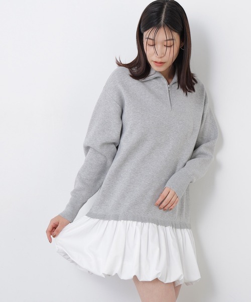 N.（N. Natural Beauty Basic）（エヌエヌナチュラルビューティーベーシック）の「バルーンミニニットワンピ（ワンピース・レディース・グレー系その他/ネイビー系・ﾌﾘ-）」の2枚目の写真