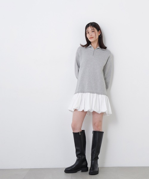 N.（N. Natural Beauty Basic）（エヌエヌナチュラルビューティーベーシック）の「バルーンミニニットワンピ（ワンピース・レディース・グレー系その他/ネイビー系・ﾌﾘ-）」の14枚目の写真