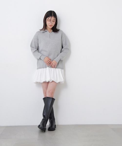 N.（N. Natural Beauty Basic）（エヌエヌナチュラルビューティーベーシック）の「バルーンミニニットワンピ（ワンピース・レディース・グレー系その他/ネイビー系・ﾌﾘ-）」の16枚目の写真