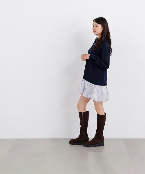 N.（N. Natural Beauty Basic）（エヌエヌナチュラルビューティーベーシック）の「バルーンミニニットワンピ（ワンピース・レディース・グレー系その他/ネイビー系・ﾌﾘ-）」の3枚目の写真