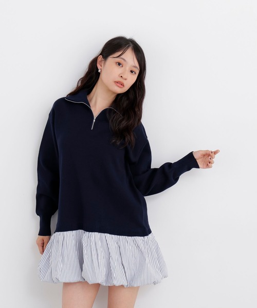 N.（N. Natural Beauty Basic）（エヌエヌナチュラルビューティーベーシック）の「バルーンミニニットワンピ（ワンピース・レディース・グレー系その他/ネイビー系・ﾌﾘ-）」の4枚目の写真