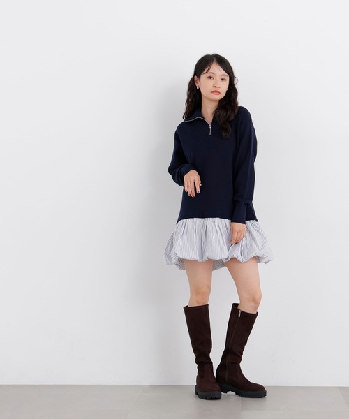 N.（N. Natural Beauty Basic）（エヌエヌナチュラルビューティーベーシック）の「バルーンミニニットワンピ（ワンピース・レディース・グレー系その他/ネイビー系・ﾌﾘ-）」の5枚目の写真