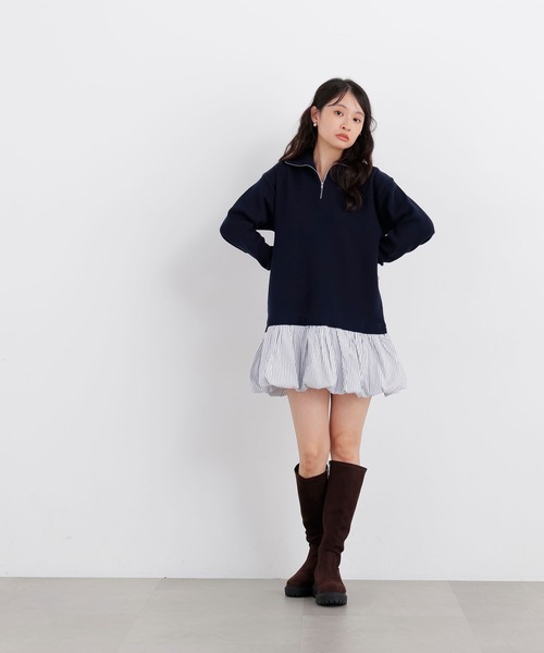N.（N. Natural Beauty Basic）（エヌエヌナチュラルビューティーベーシック）の「バルーンミニニットワンピ（ワンピース・レディース・グレー系その他/ネイビー系・ﾌﾘ-）」の7枚目の写真