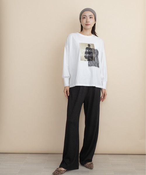lodie(ロディ)の「フォト×レース ロンT(Tシャツ/カットソー・レディース・ブラック/アイボリー/ベージュ/チャコールグレー・FREE)」の6枚目の写真