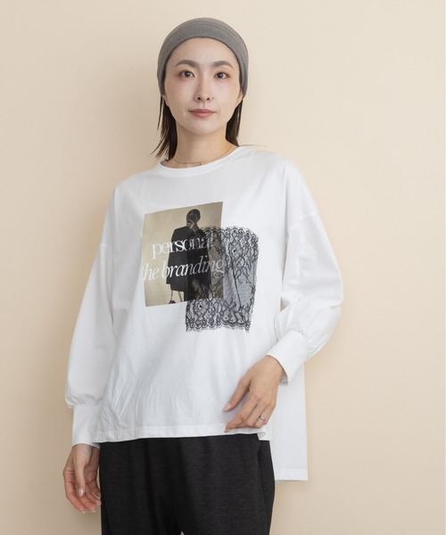 lodie(ロディ)の「フォト×レース ロンT(Tシャツ/カットソー・レディース・ブラック/アイボリー/ベージュ/チャコールグレー・FREE)」の7枚目の写真