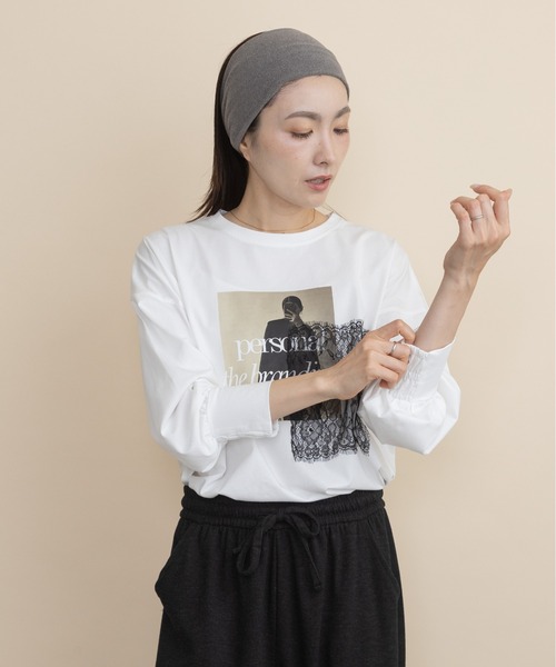 lodie(ロディ)の「フォト×レース ロンT(Tシャツ/カットソー・レディース・ブラック/アイボリー/ベージュ/チャコールグレー・FREE)」の14枚目の写真