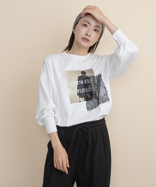 lodie(ロディ)の「フォト×レース ロンT(Tシャツ/カットソー・レディース・ブラック/アイボリー/ベージュ/チャコールグレー・FREE)」の16枚目の写真