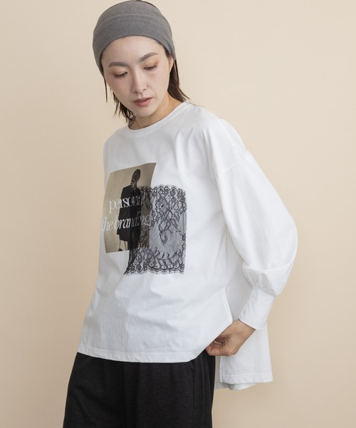 lodie(ロディ)の「フォト×レース ロンT(Tシャツ/カットソー・レディース・ブラック/アイボリー/ベージュ/チャコールグレー・FREE)」の10枚目の写真