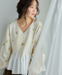 刺繍ペプラムトップス 1077977