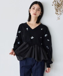 刺繍ペプラムトップス　1077977
