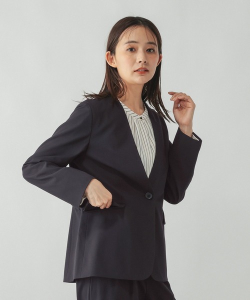 GLOBAL WORK(グローバルワーク)の「ウツクシルエットノーカラージャケット/766164(ノーカラージャケット・レディース・ブラック/モカ/ネイビー・X-LARGE/LARGE/MEDIUM/SMALL)」の3枚目の写真