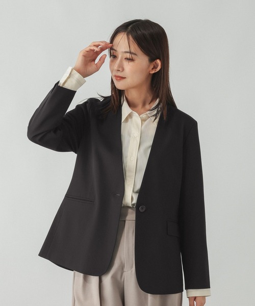 GLOBAL WORK(グローバルワーク)の「ウツクシルエットノーカラージャケット/766164(ノーカラージャケット・レディース・ブラック/モカ/ネイビー・X-LARGE/LARGE/MEDIUM/SMALL)」の2枚目の写真