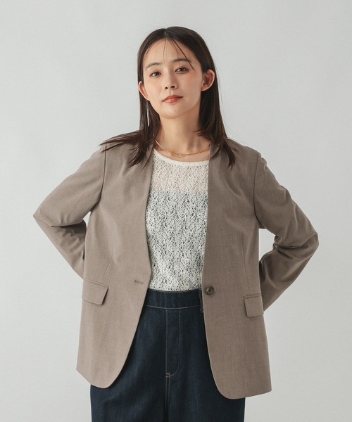 GLOBAL WORK(グローバルワーク)の「ウツクシルエットノーカラージャケット/766164(ノーカラージャケット・レディース・ブラック/モカ/ネイビー・X-LARGE/LARGE/MEDIUM/SMALL)」の1枚目の写真