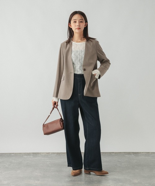 GLOBAL WORK(グローバルワーク)の「ウツクシルエットノーカラージャケット/766164(ノーカラージャケット・レディース・ブラック/モカ/ネイビー・X-LARGE/LARGE/MEDIUM/SMALL)」の8枚目の写真