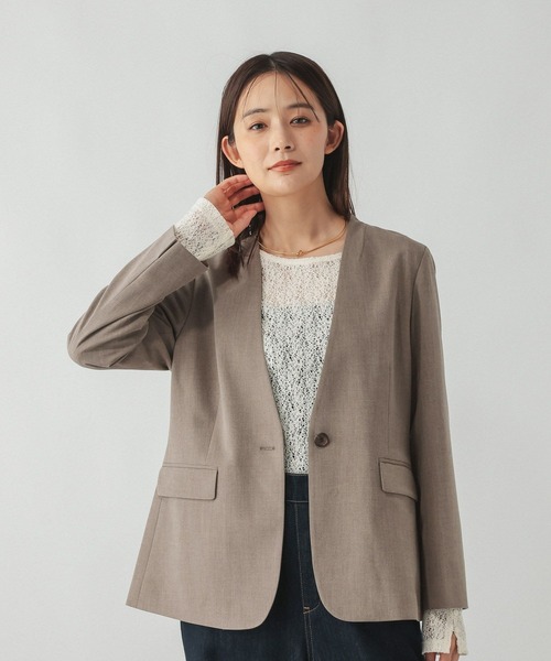 GLOBAL WORK(グローバルワーク)の「ウツクシルエットノーカラージャケット/766164(ノーカラージャケット・レディース・ブラック/モカ/ネイビー・X-LARGE/LARGE/MEDIUM/SMALL)」の10枚目の写真