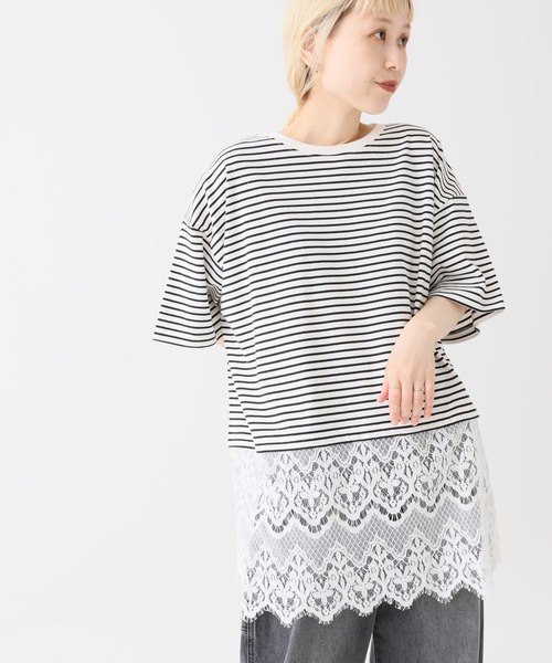 HEART MARKET(ハートマーケット)の「裾レースドッキングチュニック(Tシャツ/カットソー・レディース・ダークブラウン/グレイッシュベージュ/ホワイト/ブラック系/ブラック・FREE)」の3枚目の写真