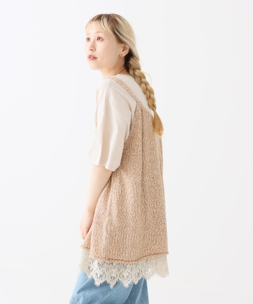 HEART MARKET(ハートマーケット)の「裾レースドッキングチュニック(Tシャツ/カットソー・レディース・ダークブラウン/グレイッシュベージュ/ホワイト/ブラック系/ブラック・FREE)」の5枚目の写真